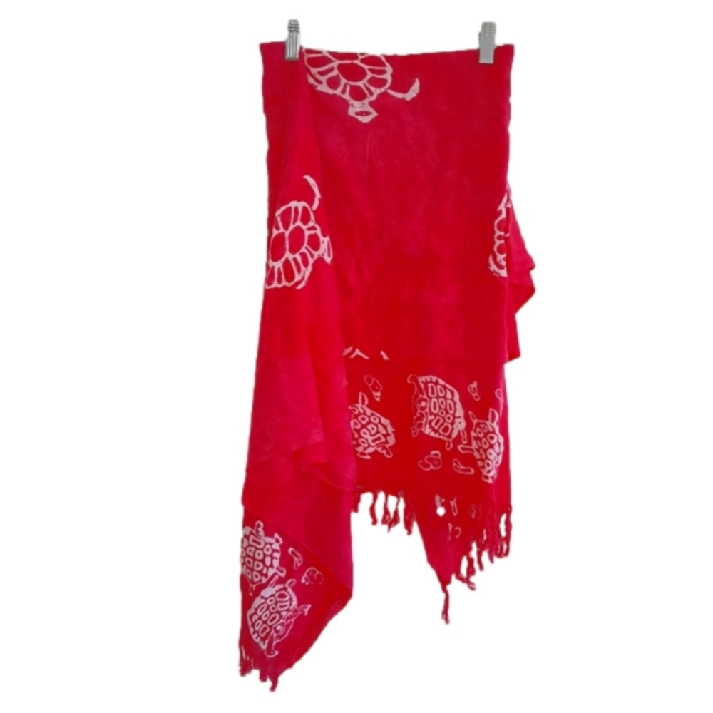 Surong Wrap/ Beach coverup  with fringe Turtle print One Size EUC